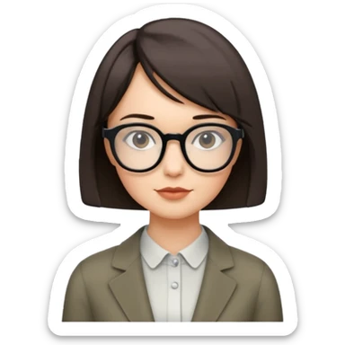 woman petite bob haircut wears dark squarish glasses, classic clothes sticker