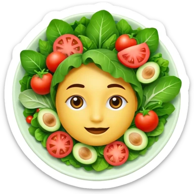 Salad community avatar in clean emoji-style illustration. Classic salads like Olivier, Greek or Tashkent, vibrant greens and colorful ingredients, simple shapes, flat design, high contrast, fresh and inviting. sticker