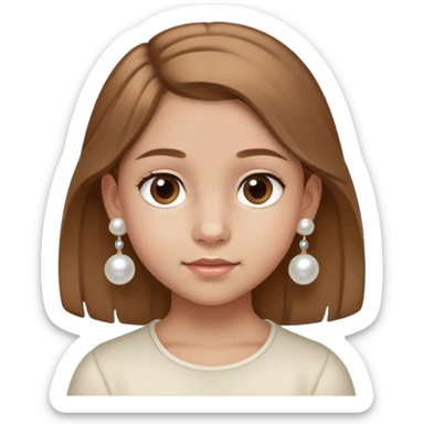 Una preadolescente con el pelo medio morena clara ojos marrones y redondos pequeños pendientes de perlas Cayetana/basica  sticker