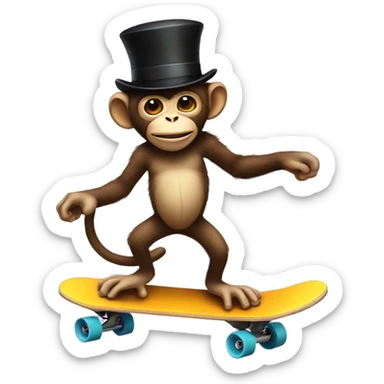 Monkey with a top hat riding a skateboard  sticker