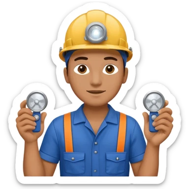 Technician + headlamp + blue jumpsuit, Repair Crew. sticker