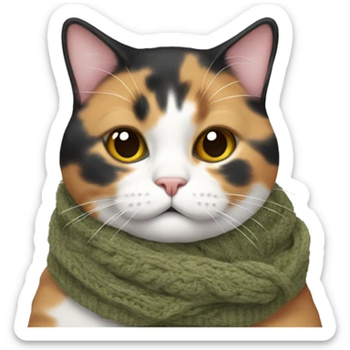 Fat Calico cat wearing a knit scarf sticker