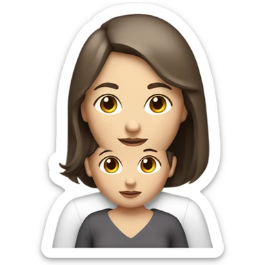 A white skinned mother with a bob hair cut and brown hair holding her white skin and brown hair baby girl sticker
