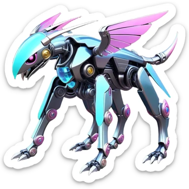  Epic legendary rare glowing mechanical Shiny sparkly transparent bioluminescent luminescent vibrant bright pastel dark exotic iridescent colorful gradients futuristic modern metallic glossy glittery fantasy-cyber-Fakémon-Vernid-Palkia-mecha-creature sticker
