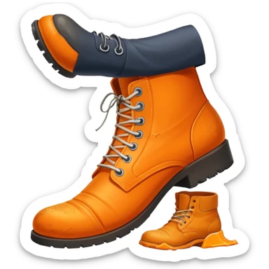 Giant orange boot stepping on a office man sticker