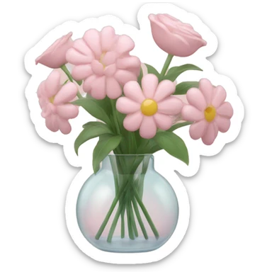 Blush and pastel pink flowers in glass vase sticker