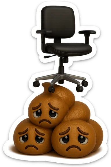 emoji stile iphone di una montagnetta di feci umane realistiche a palline tristi con sopra un simbolo di una sedia da ufficio, iperrealistico 4k sticker