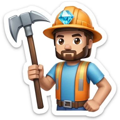Minecraft miner holding a diamond pickaxe sticker