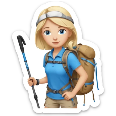 Hiking girl with trekking poles sticker