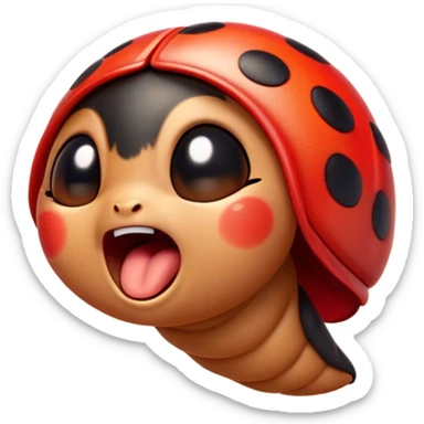 Cinematic Adorable Yawning Ladybug Portrait Emoji, Head tilted slightly with a dramatic, wide-open yawn, showcasing a small, rounded form with softly drooping wings and sleepy, half-closed eyes, Simplified yet irresistibly cute features, highly detailed, glowing with a soft, cozy red glow, high shine, relaxed yet expressive, stylized with a dash of whimsical nature charm, soft glowing outline, capturing the essence of a drowsy ladybug that appears ready to stretch and yawn its way out of the screen! sticker