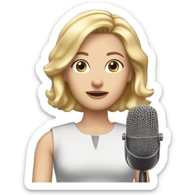 White woman with blond page hair recording live broadcast sticker