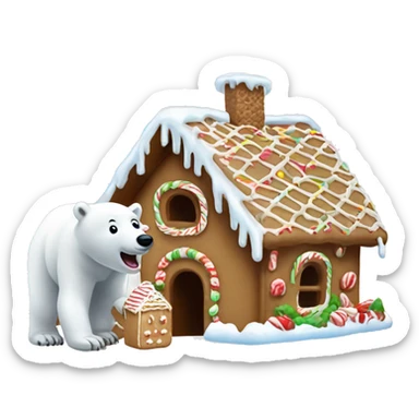 Polar bear licking gingerbread house sticker