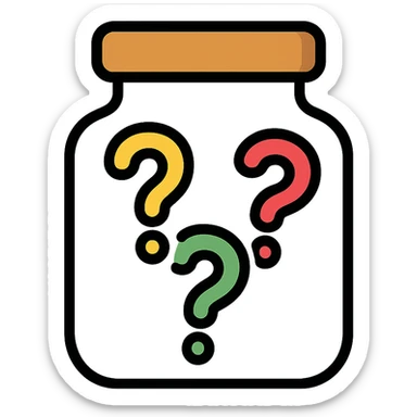 glass jar filled with question marks, color outline icon style sticker
