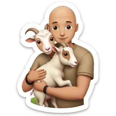 bald guy hugging a goat sticker