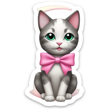 cat with pink bow sitting on the moon sticker