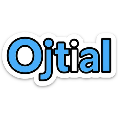 text logo with the word 'Ojtial', light blue and white colors, clean and modern style sticker