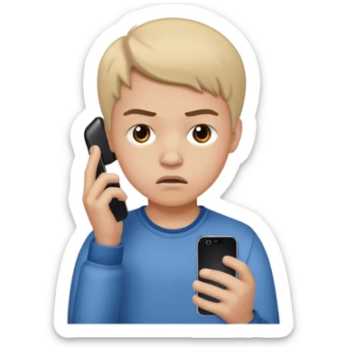 teenager holding a phone with a dramaticly annoyed face sticker