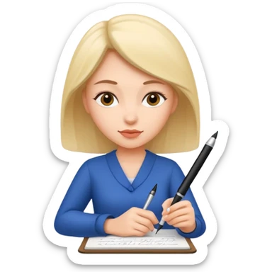 Woman writing with a pen on paper sticker