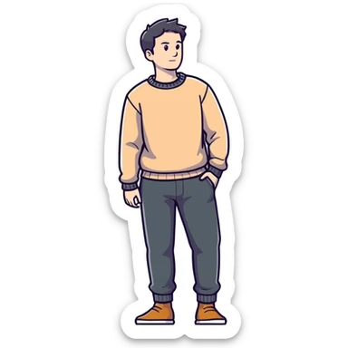 full body lean male figure wearing a sweater and pants, average build, not muscular, standing pose sticker