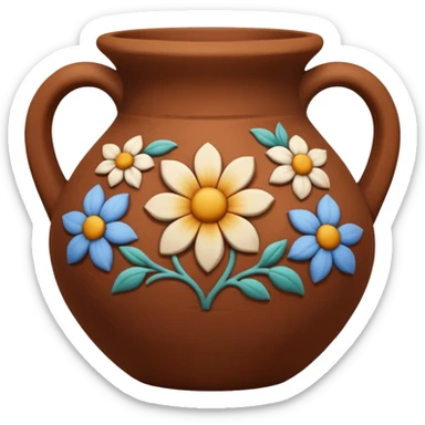 clay pottery with motive sticker