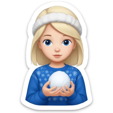 kid girl with sweater holding snowball sticker