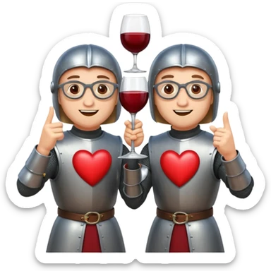 Two medieval knights cheer-sing heart shaped glasses of wine  sticker