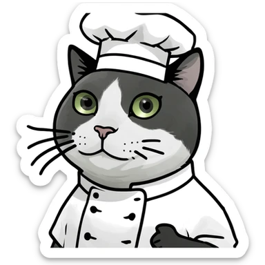 black and white cat chef sticker