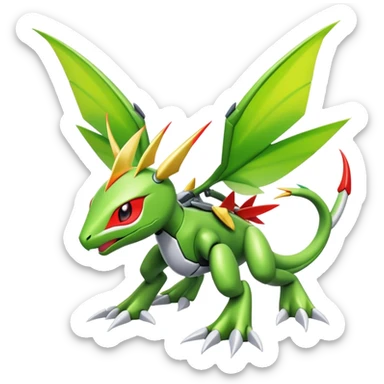 Cute Cool Edgy Shiny Futuristic Ethereal Legendary Kartana-Digimon-Scyther-Flygon-hybrid full body sticker