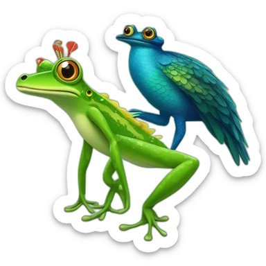 frog head bird body crocodile legs peacock tail sticker