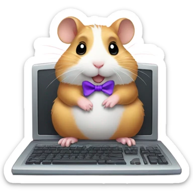 Hamster with bow typing on computer  sticker