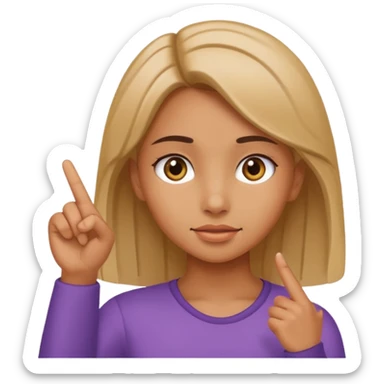 A girl pointing a her head sticker