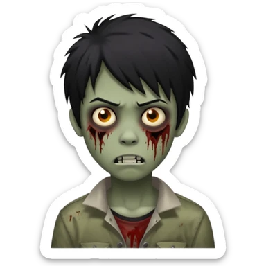 Boy, zombie, black hair, medium long, emo, shaggy, dark, spooky, creepy expression emoji sticker