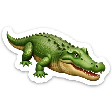 cinematic-crocodile-realistic-full-body-on all fours-emoji,-massive-scaled-body-partially-submerged-in-shallow-water,-head-tilted-dramatically,-rough-green-and-brown-hide-textured-with-deep-ridges,-simplified-yet-realistic-focused-features, head held high sticker