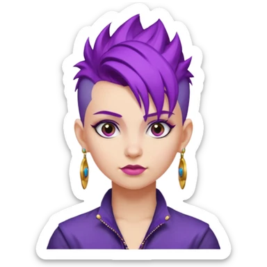 purple hair girl mohawk with earrings sticker