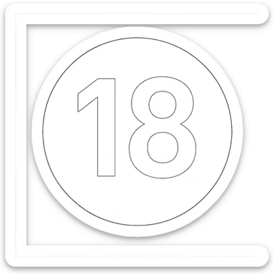 Remove the semi truck wheels from the image, leaving only a black circle with a bold white number 18 in the center. Keep the background transparent. The number 18 should be bold and clearly visible inside the black circle. sticker