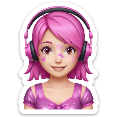 glitter pink gamer girl happy pink hair sticker