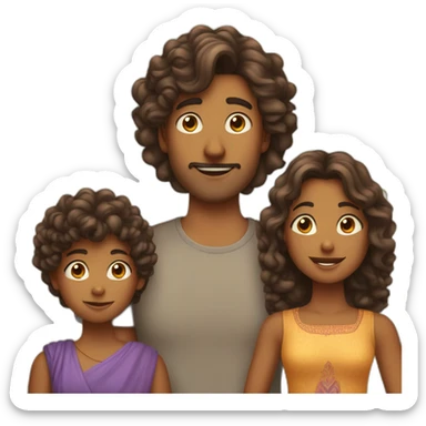 indian family with one dad straight hair one son straight hair one mom and one daughter curly hair sticker