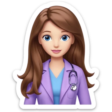 beautiful barbie girl with long brown hair, blue eyes and wearing light purple clothes watching doctor who sticker