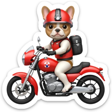 Make an emoji of a French bulldog driving a s1000 motorcycle  sticker