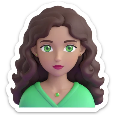 woman with wavy dark brown hair and green eyes sticker