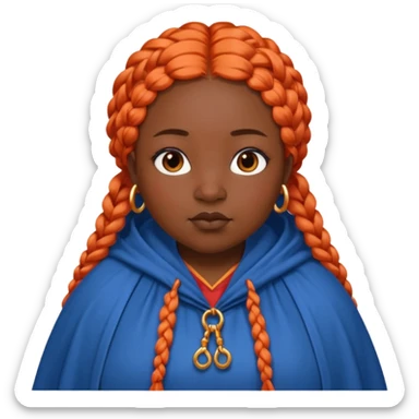 red orange braids hair girl, black skin, fat, wear blue cloak sticker