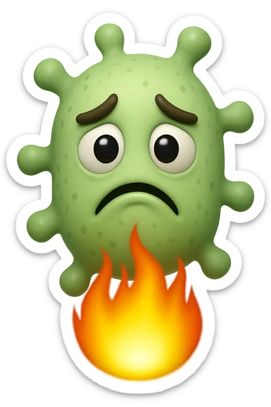 EMOJI STILE IPHONE 3D DI BATTERI INTESTINALI 3D CON ESPRESSIONE TRISTE  IN VOLTO MENTRE SOTTO DI LORO BRUCIA UNA FIAMMA, FAGLI ANCHE LA PARTE BIANCA DEGLI OCCHI, NON SOLO LA PUPILLA sticker