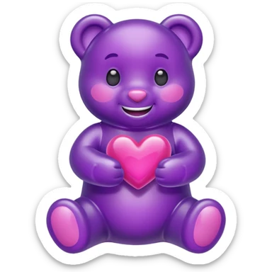 Gummy beart morado agarrando un corazón rosa cute sticker