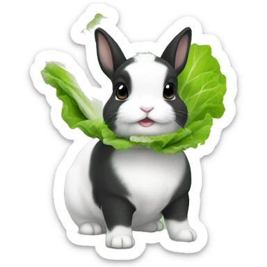 black and white mini netherland dwarf with lettuce sticker