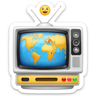 White Tv with an globe with emojis sticker