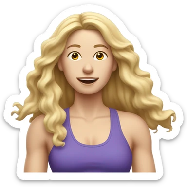 White woman, long hair, blonde hair, wavy hair, workout, sweating sticker