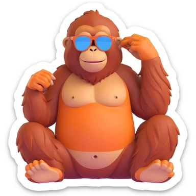 a cool orangutan wearing sunglasses relaxed pose fun and expressive sticker