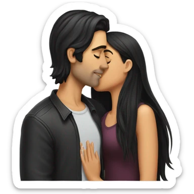 Guy with long black hair kissing girl sticker
