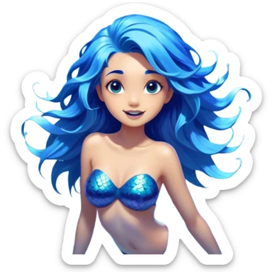 Cinematic Realistic Blue Hair Mermaid Portrait, head tilted dramatically with an exaggeratedly amused expression, featuring a striking, vibrant form with meticulously detailed, flowing blue hair and glowing, tanned skin. Her expressive eyes brim with playful marine mischief, rendered with dynamic underwater lighting and vibrant textures that imbue the scene with an air of cheeky, over‐the‐top oceanic whimsy—capturing the essence of a spirited mermaid ready to enchant with coastal charm. sticker