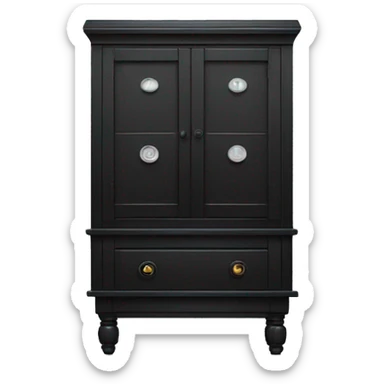 black and white cabinet with a button at the top sticker